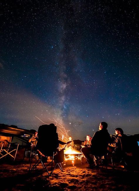 People camping around a bonfire